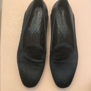 Giorgio Armani black fur smoking loafer 38 1/2